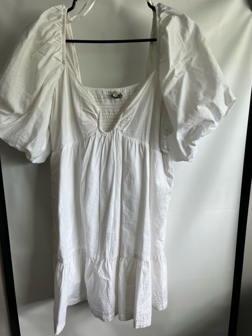 White Puff-Sleeve Midi Dress